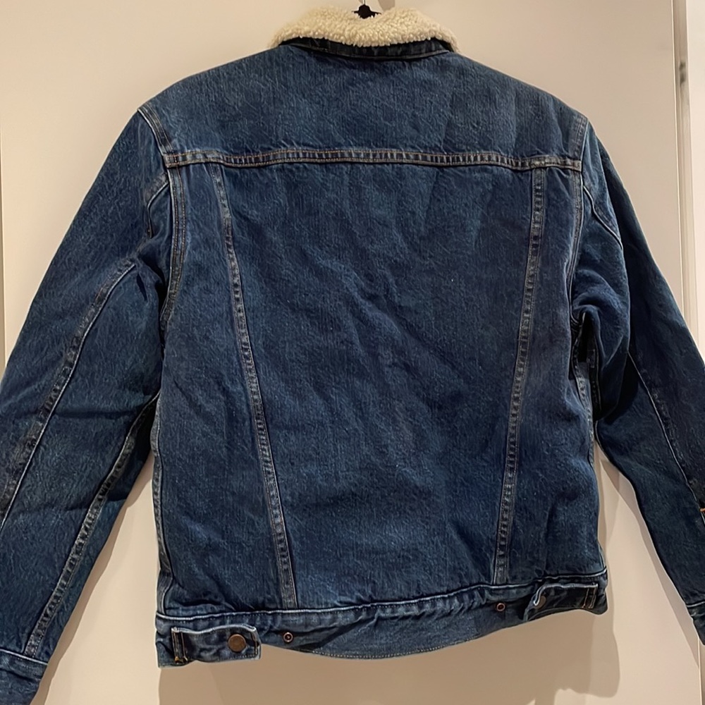 Women's Blue Denim Jacket with Sherpa Lining - Picture 2 of 4